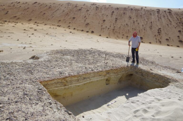 Archaeological trench at Ti's al Ghadah palaeolake site in the Nefud Desert